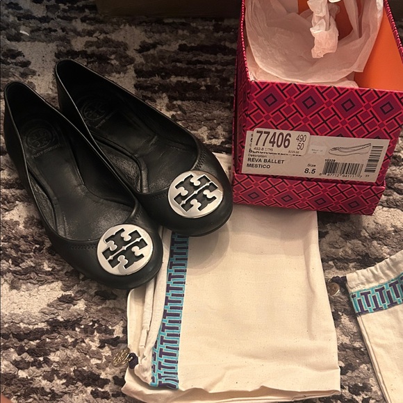Tory Burch Shoes - Tory Burch Black Flats with Silver Emblem